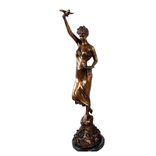 Bronze Lady with Flower and Bird Statue (Right
