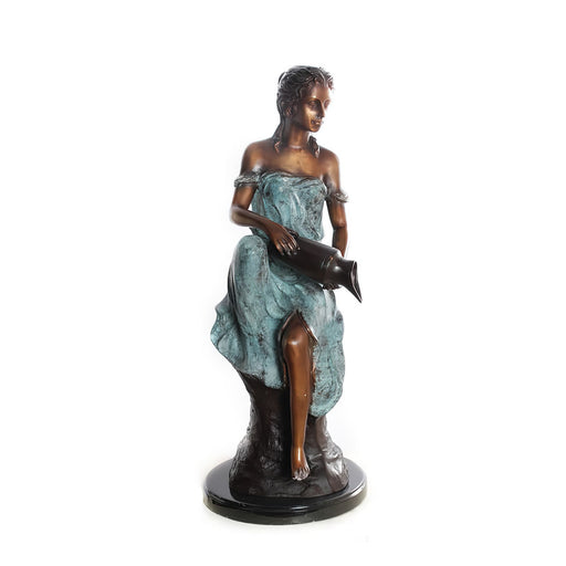 Bronze Lady with Vase on Marble Base