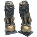 Bronze Lion Pair Sitting on Balls, 53 Inch