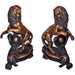 Bronze Lion Pair Statues With Shield Andirons