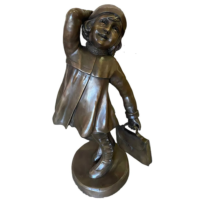 Bronze Little Girl with Purse Statue