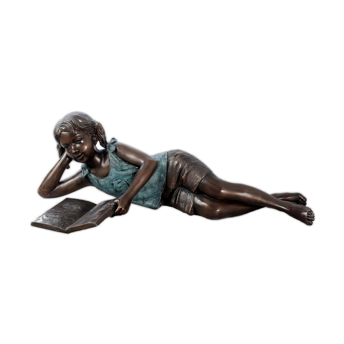 Bronze Lying Girl Reading Book Sculpture