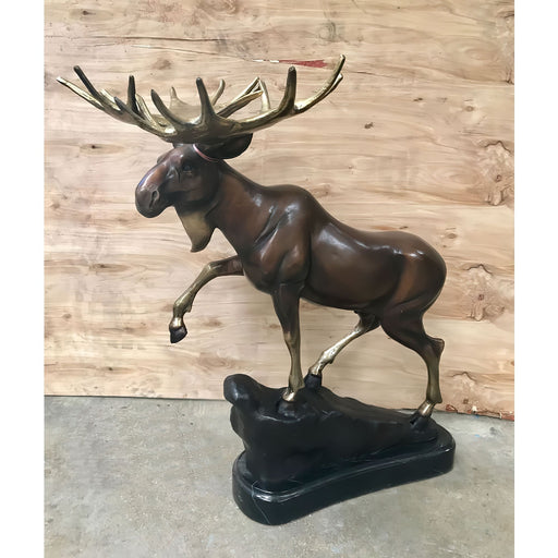 Bronze Moose on Rock Statue