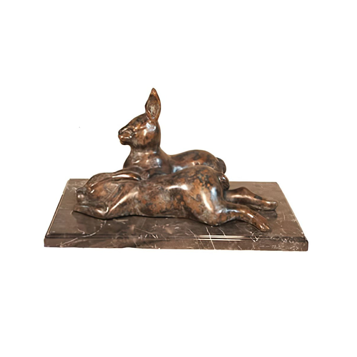 Bronze Rabbits Sculpture on Marble Base — AllSculptures