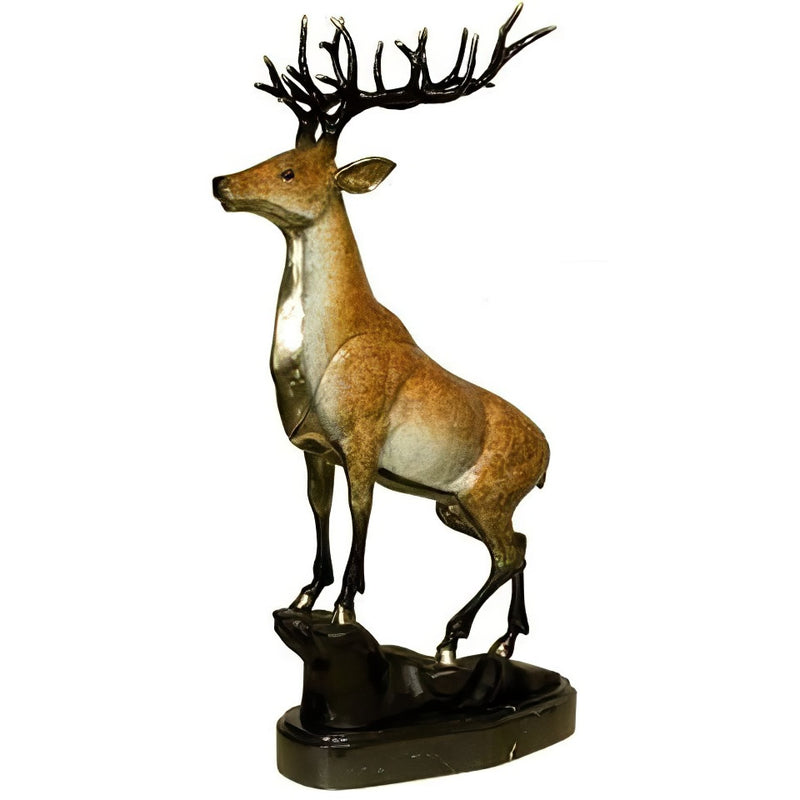 Bronze Reindeer Statue on Marble Base