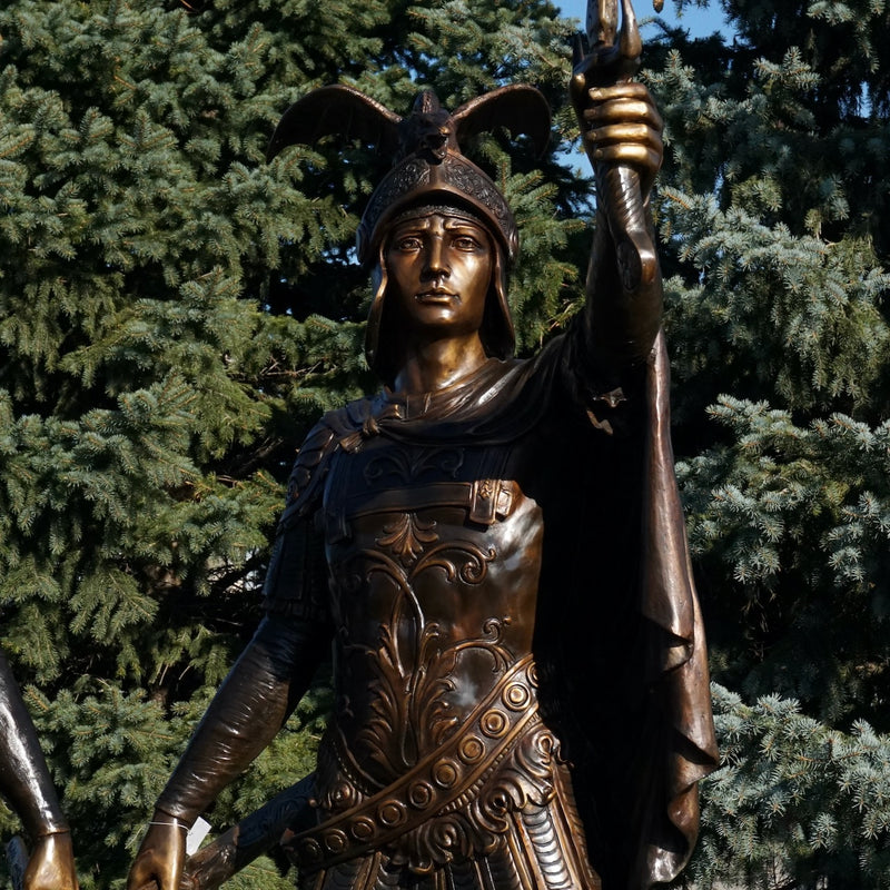 Roman Soldier on Pedestal Sculpture Set-Bronze