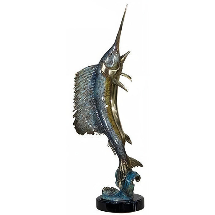 Bronze Sail Fish on Wave Statue- 32 Inch