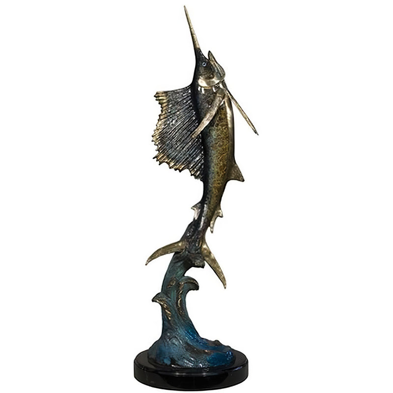 Bronze Sailfish Statue on Marble Base