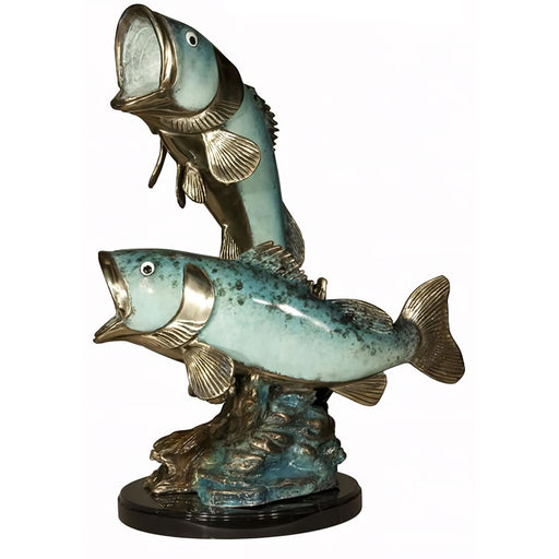 Bronze Seabass Duo Statue on Marble Base
