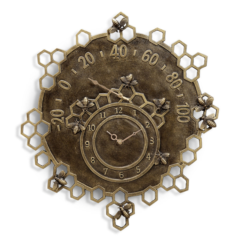 Busy Bees Garden Clock and Thermometer by San Pacific International/SPI Home