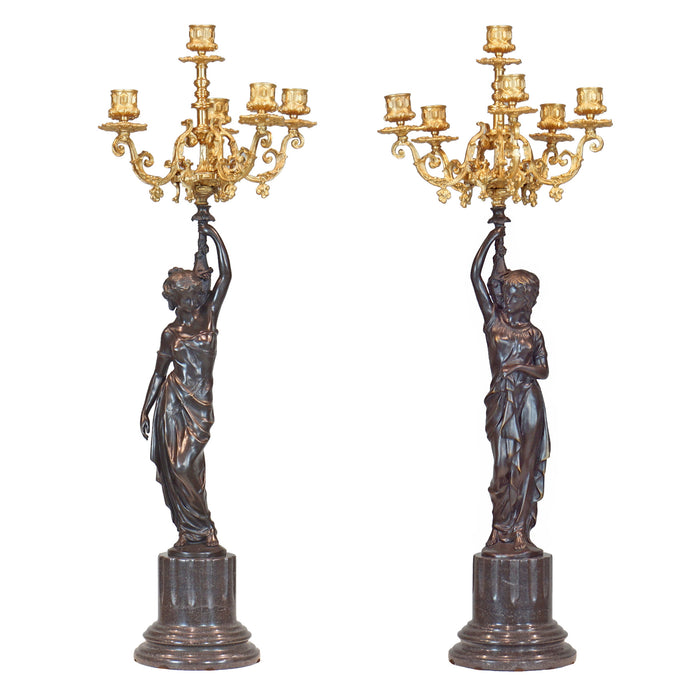 Ornate Female Candleabra Gold & Bronze-Set of 2