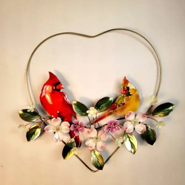 Cardinals with Heart Metal Wall Art