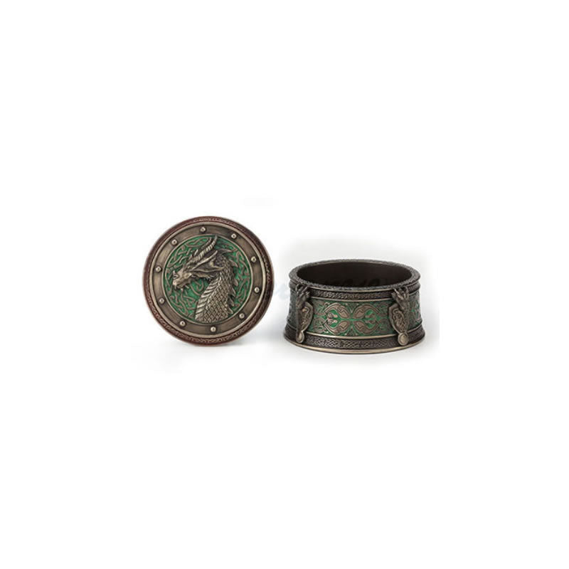 Celtic Dragon Crest Round Trinket Box- Green by Veronese Design