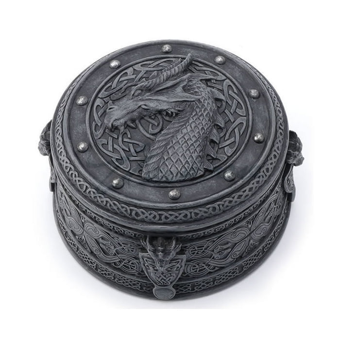 Celtic Dragon Crest Round Trinket Box