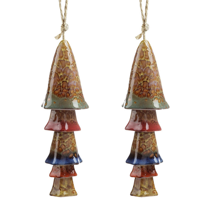 Ceramic Mushroom Wind Chime- Green Banded Top- Set of 2 by San Pacific International/SPI Home