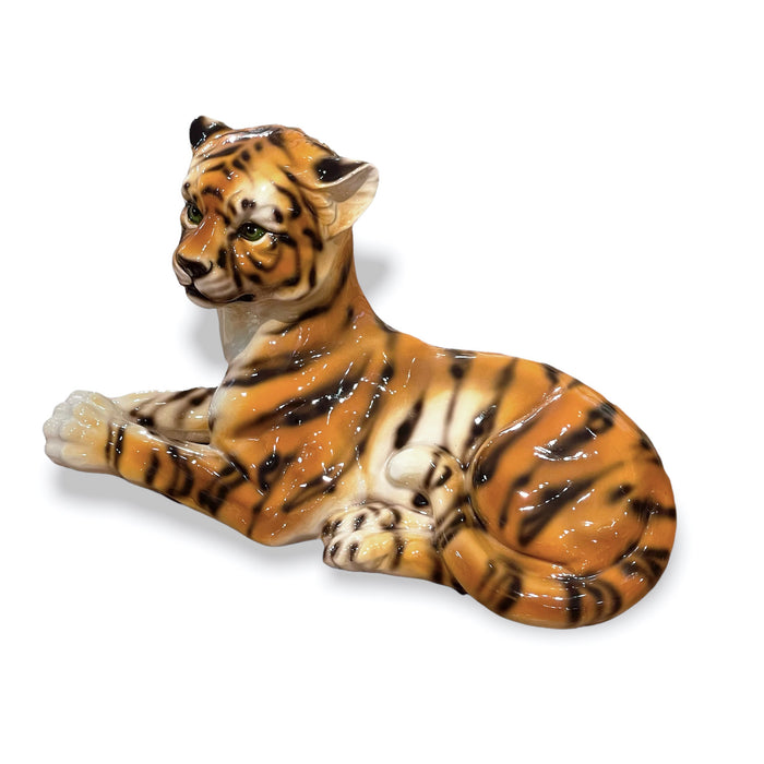 Tiger Cub Lying Down Sculpture-Italian Ceramic