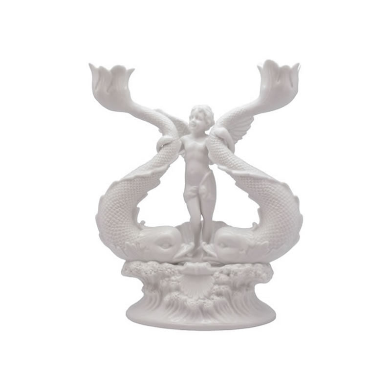 Cherub Holding Twin Fish Sculpture