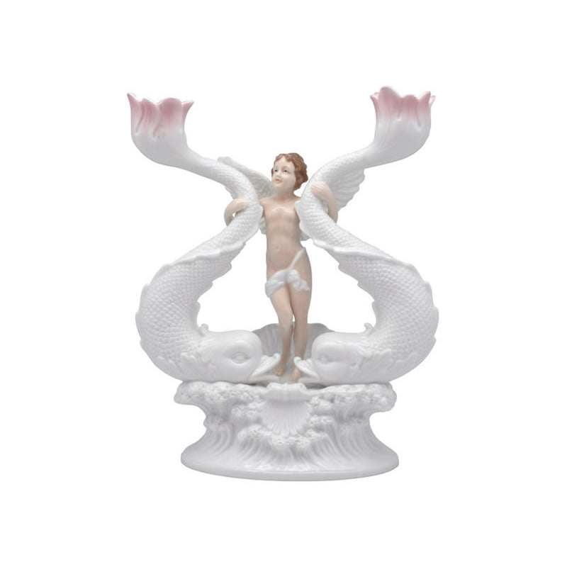 Cherub Holding Twin Fish Sculpture