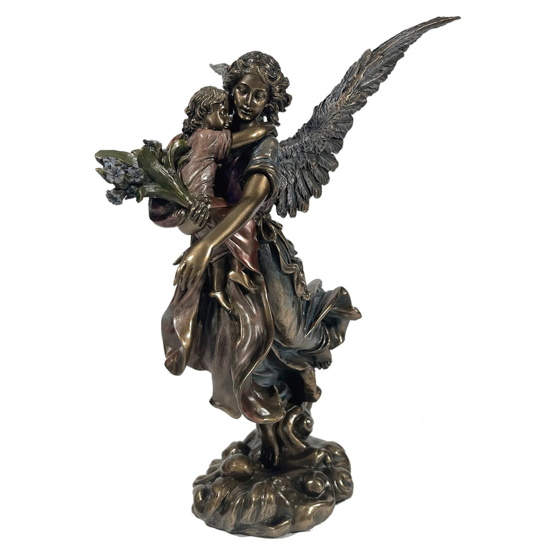 Guardian Angel Holding Child And Flowers Statue