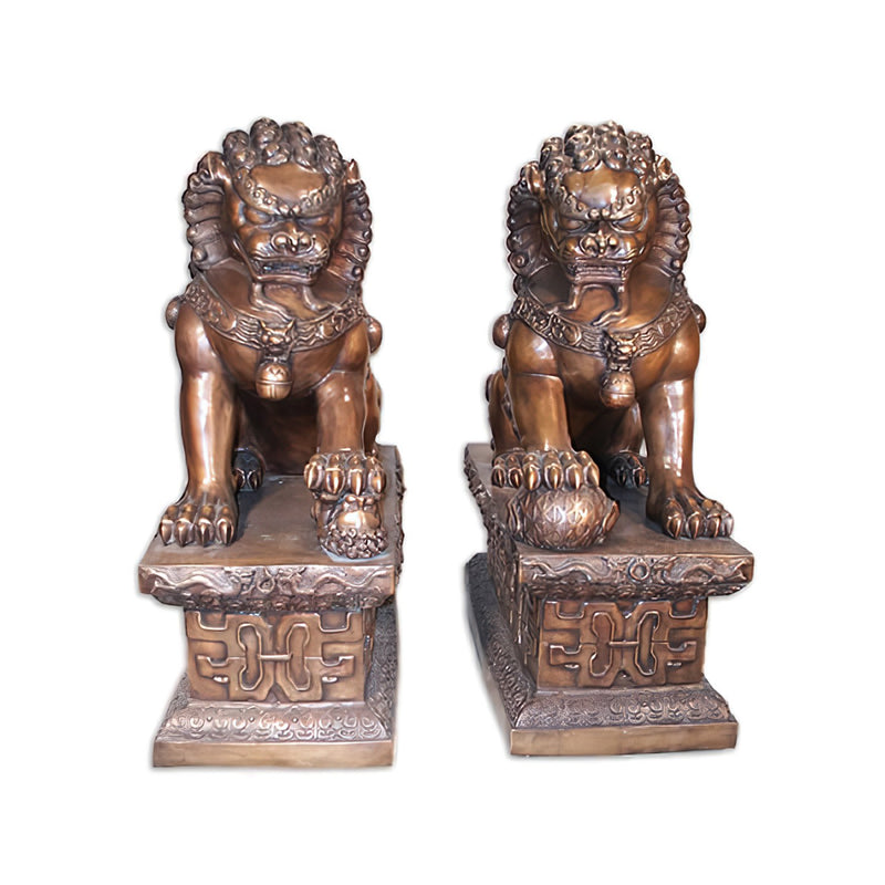 Chinese Guardian Lions Pair- Bronze Statues