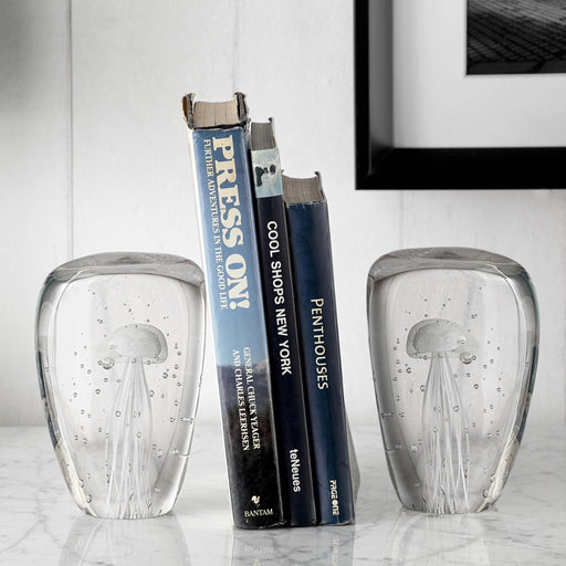 Clear Glass Jellyfish Wedge Bookends- Glow in the Dark by San Pacific International/SPI Home