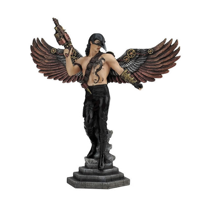 Crow-Masked Winged Steampunk Warrior Statue