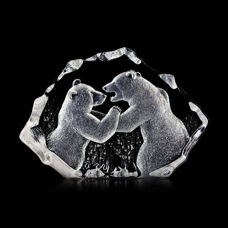 Crystal Fighting Bears Sculpture, Large by Mats Jonasson