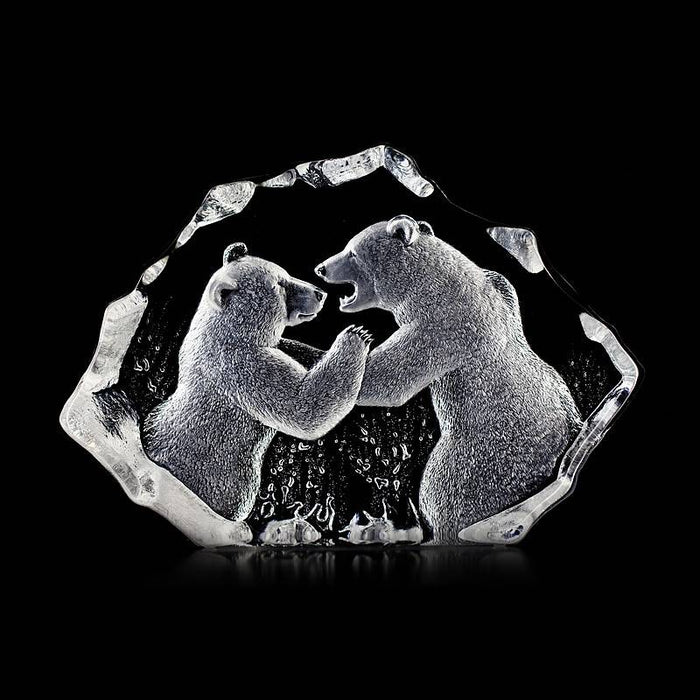 Crystal Fighting Bears Sculpture, Large by Mats Jonasson