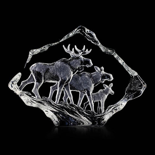 Crystal Moose Family Sculpture by Mats Jonasson