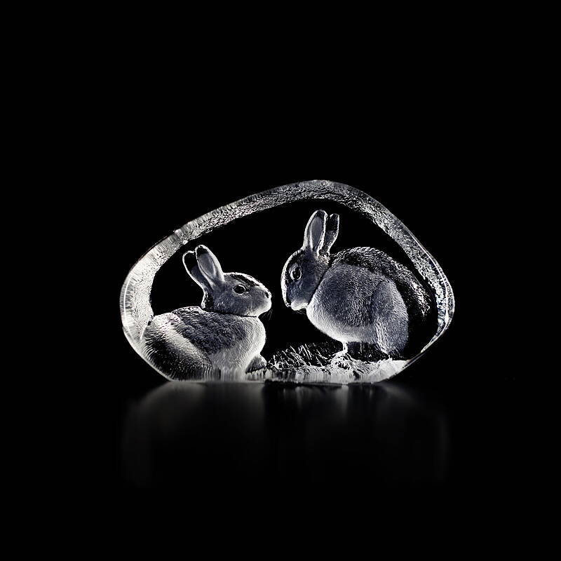 Crystal Rabbit Pair Statue by Mats Jonasson