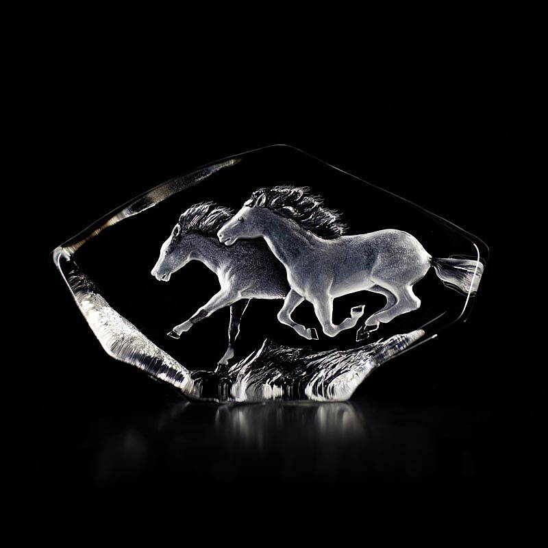 Crystal Running Horses Sculpture by Mats Jonasson