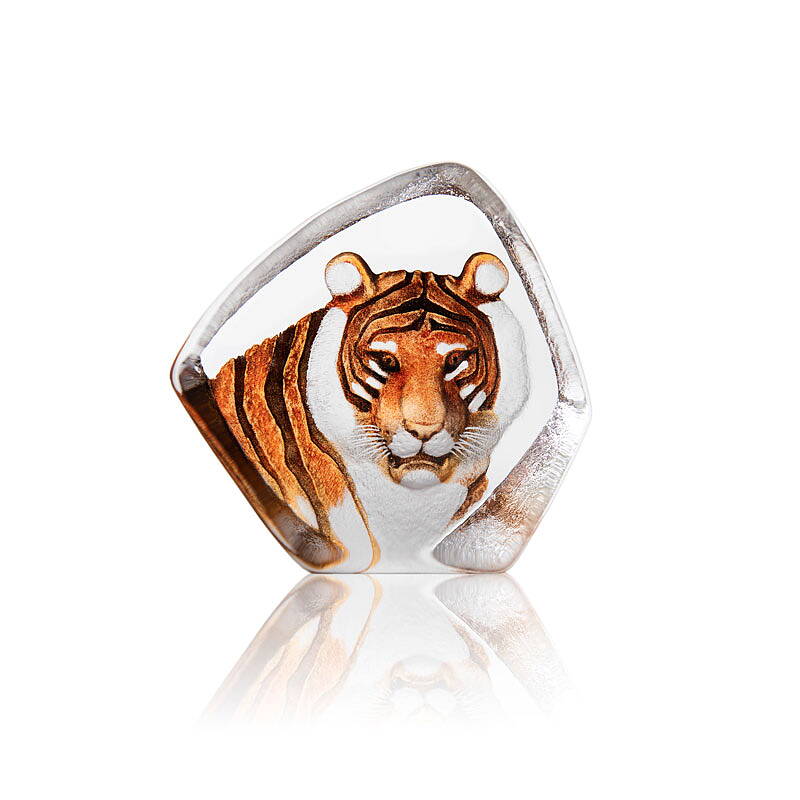 Crystal Tiger Sculpture With Color by Mats Jonasson