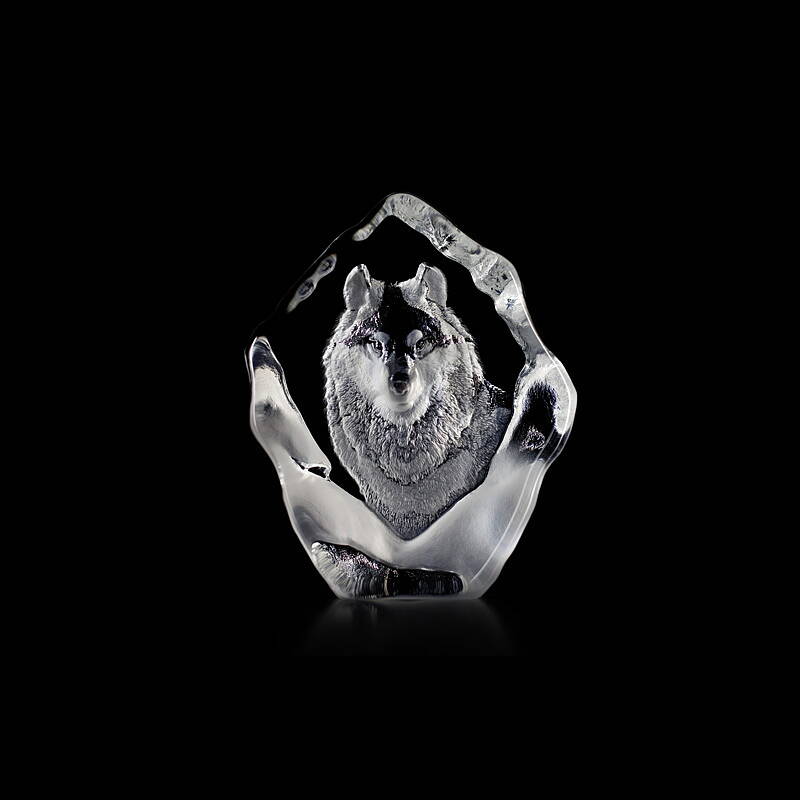 Crystal Wolf in Snow Statue by Mats Jonasson