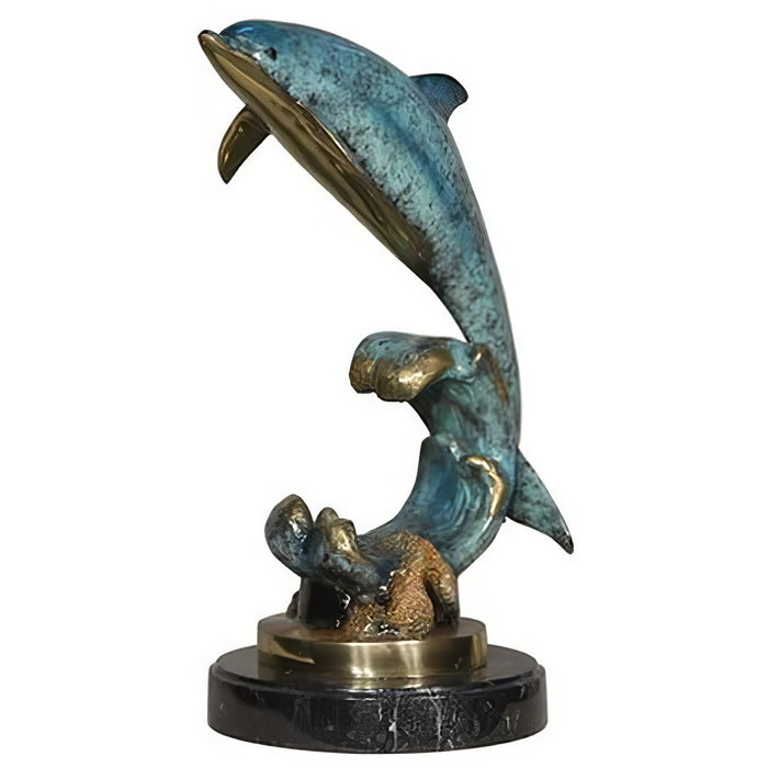 Dolphin on Wave- Bronze Statue on Marble Base