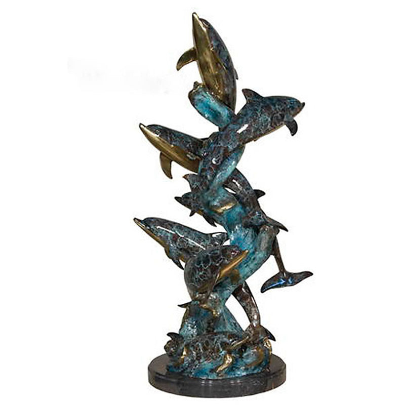 Eight Dolphins-Bronze Sculpture on Marble Base