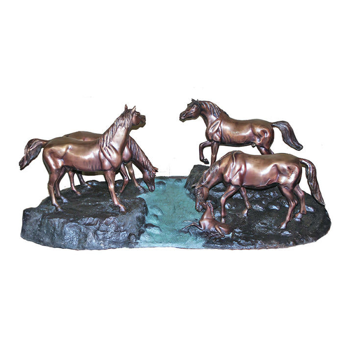 Drinking Horses Bronze Sculpture