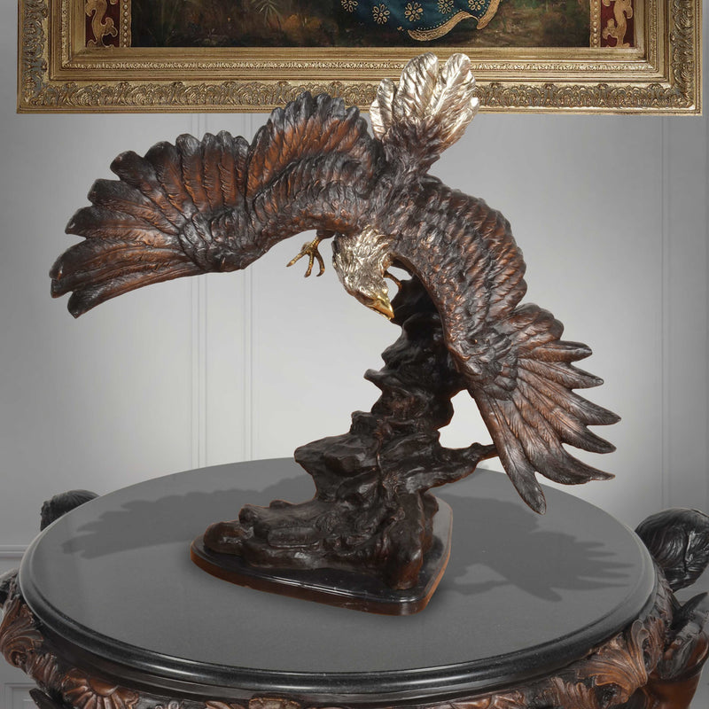 Bald Eagle in Flight Tabletop Bronze Sculpture
