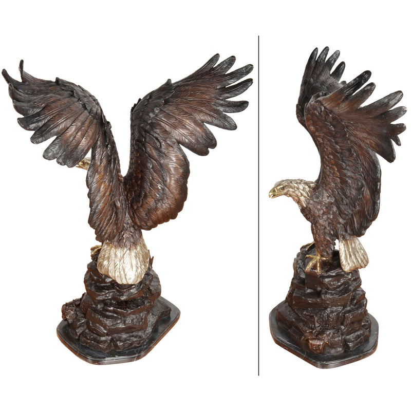 Bald Eagle on Rock Bronze Sculpture on Marble Base