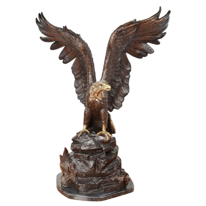 Bald Eagle on Rock Bronze Sculpture on Marble Base