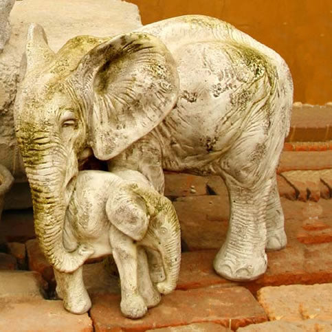 Elephant and Calf Garden Statue