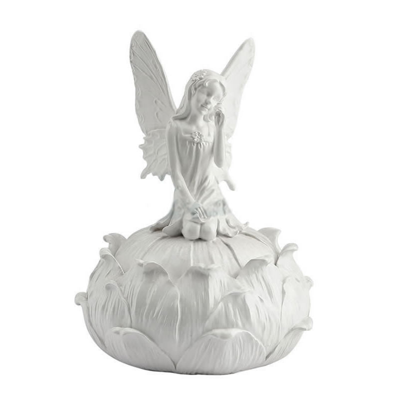 Fairy Picking Flower Trinket Box- White