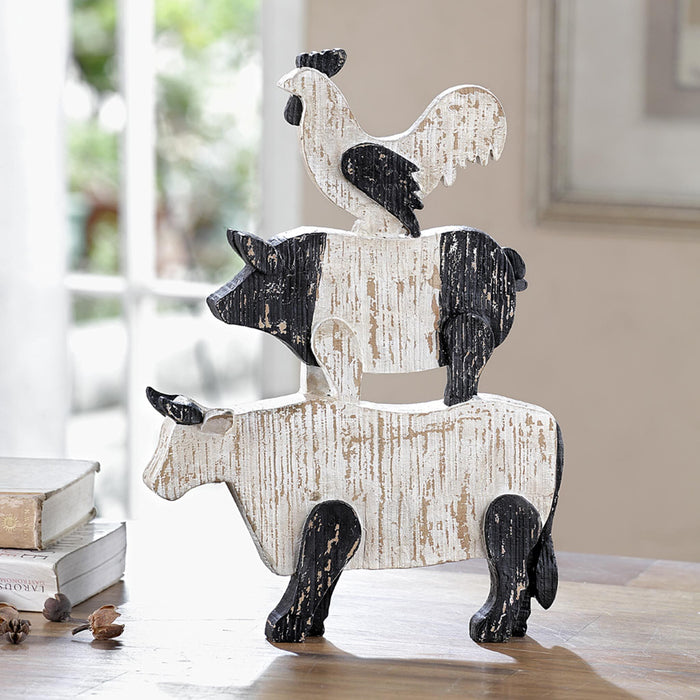 Farmhouse Trio Desktop Statue- Cow-Pig-Rooster by San Pacific International/SPI Home