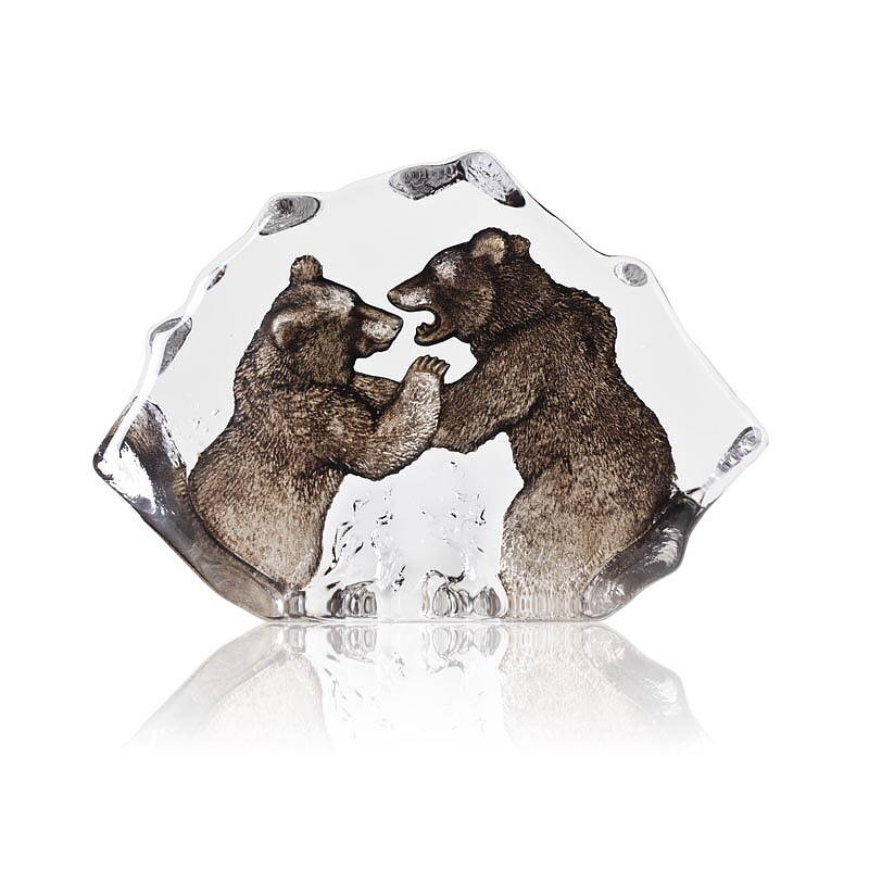 Fighting Bears Crystal Sculpture by Mats Jonasson