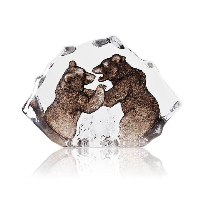 Fighting Bears Crystal Sculpture by Mats Jonasson