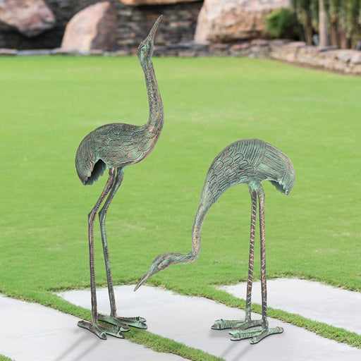Foraging Cranes Garden Sculptures, Set of 2