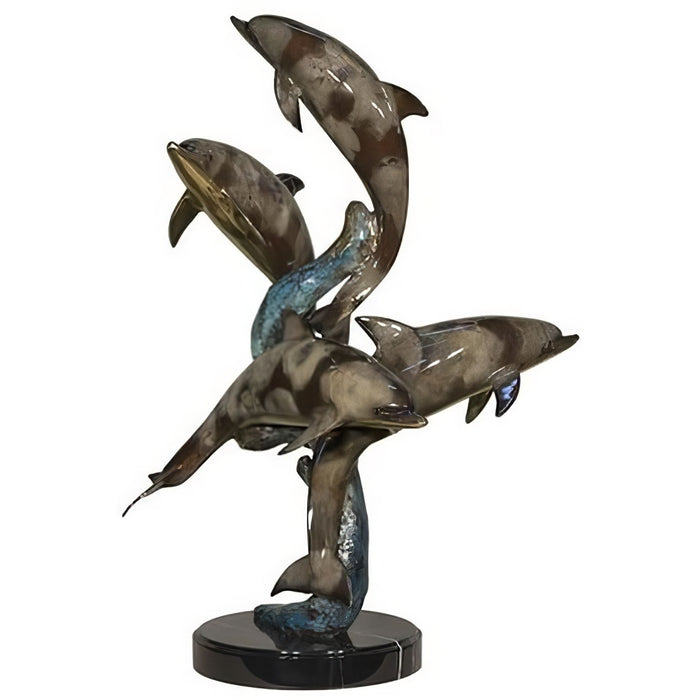 Four Dolphins Statue on Marble Base