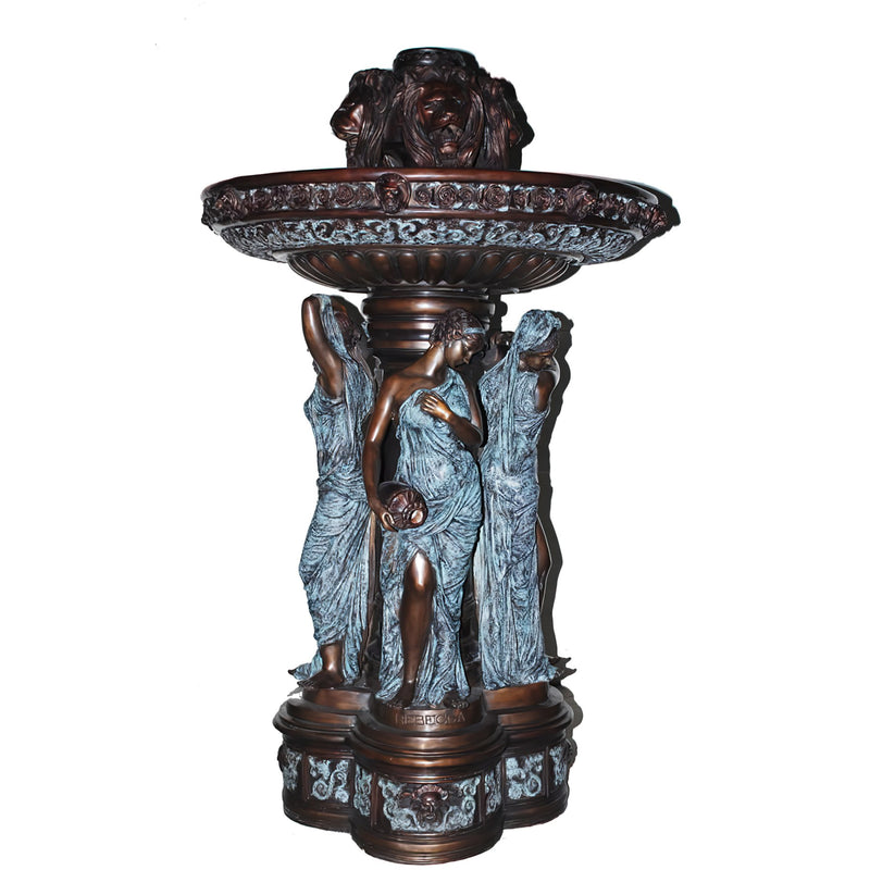 Four Season Ladies/Lion Face Tiered Bronze Fountain