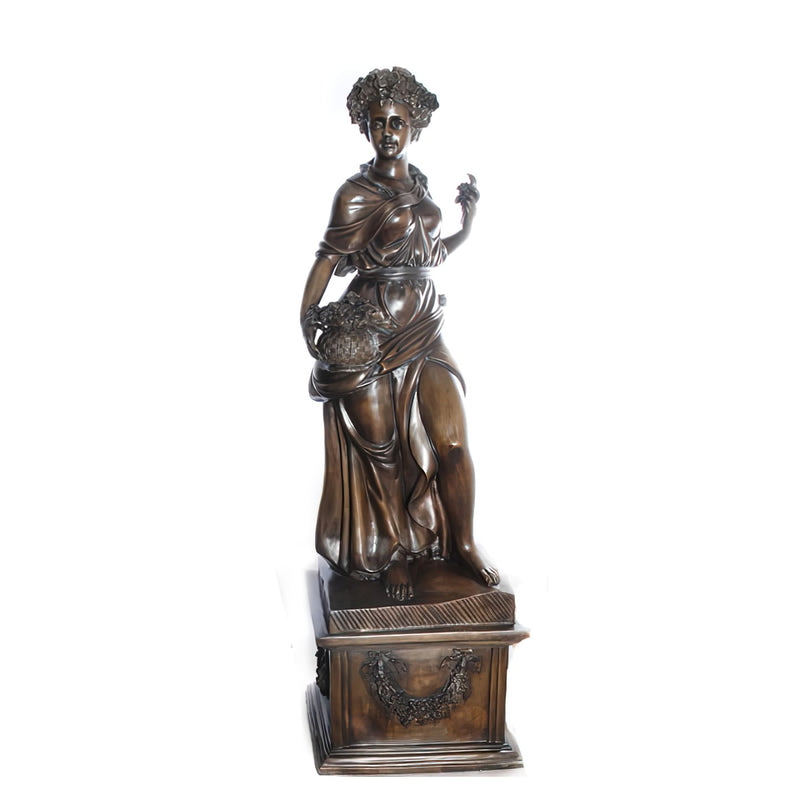 Four Season Spring Lady with Flower Basket Bronze Sculpture