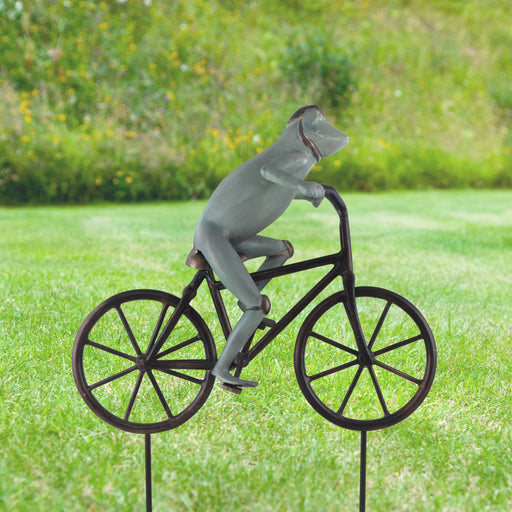 Frog on Bicycle Garden Sculpture on Stake