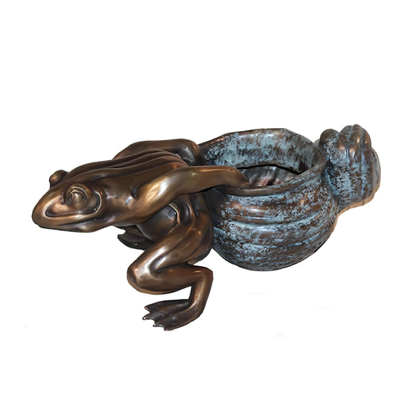 Frog Pulling Shell Vase Bronze Sculpture